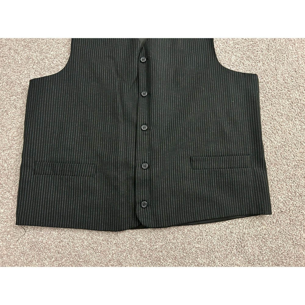 Vintage Pinstripe Vest Mens XL Black Grey Excellent Formal Waistcoat Button Up - Picture 2 of 5